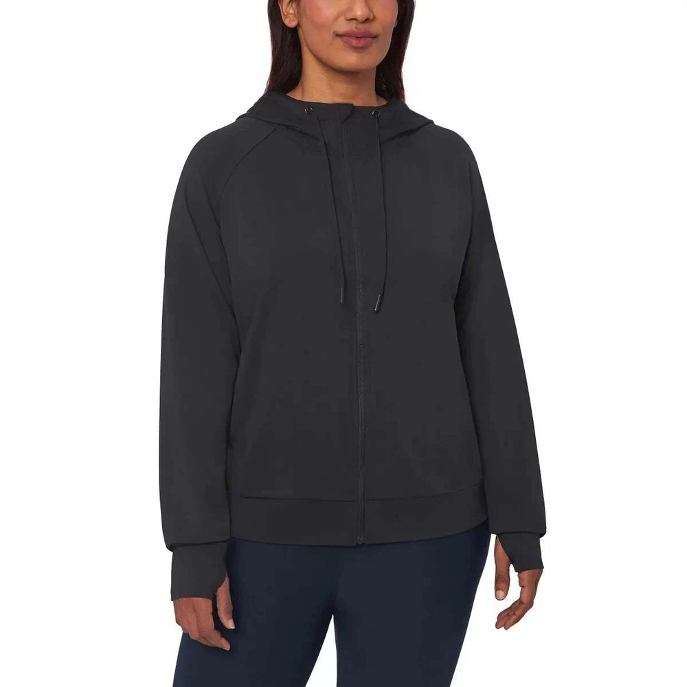 NWT Mondetta Women's XXL Black Lightweight Full Zip Hoodie  Nylon Blend Hooded